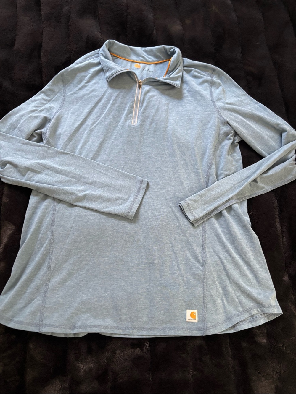 Carhartt Heather Light Blue Quarter-Zip Pullover Long Sleeve Outdoor Active Top